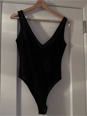 Zara Black Sheer V‑Neck Bodysuit